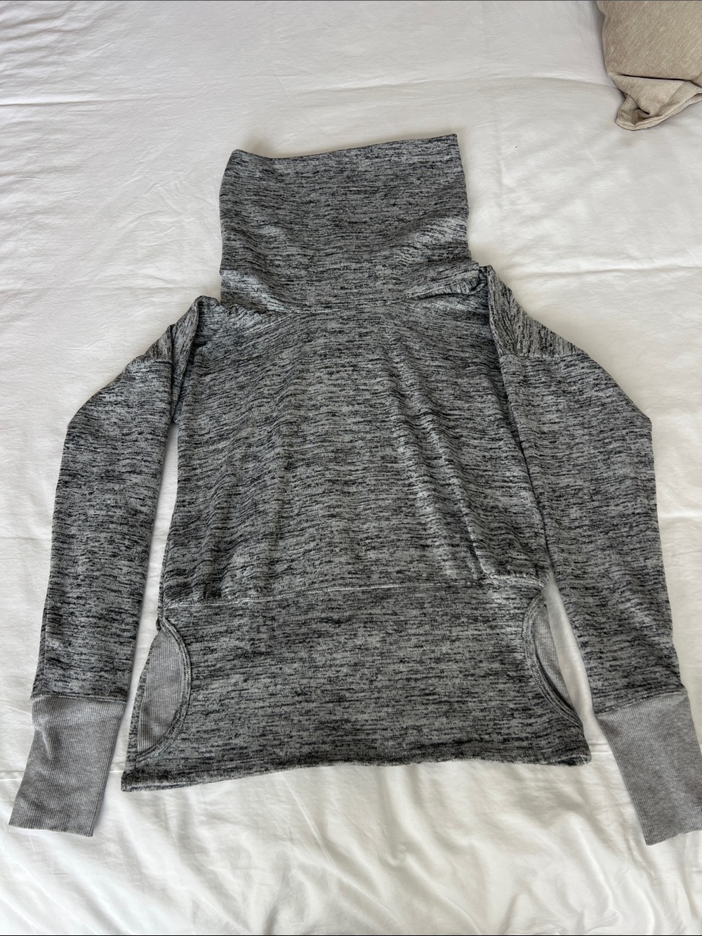 Athleta Gray Funnel Neck Athletic Pullover with front pockets